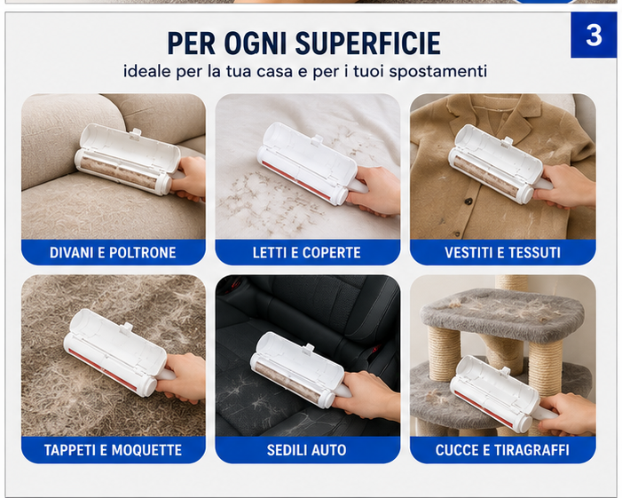PetClean™ – Rullo Rimuovi Peli Riutilizzabile per Cani e Gatti