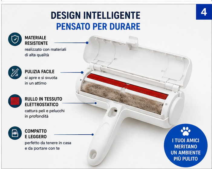 PetClean™ – Rullo Rimuovi Peli Riutilizzabile per Cani e Gatti